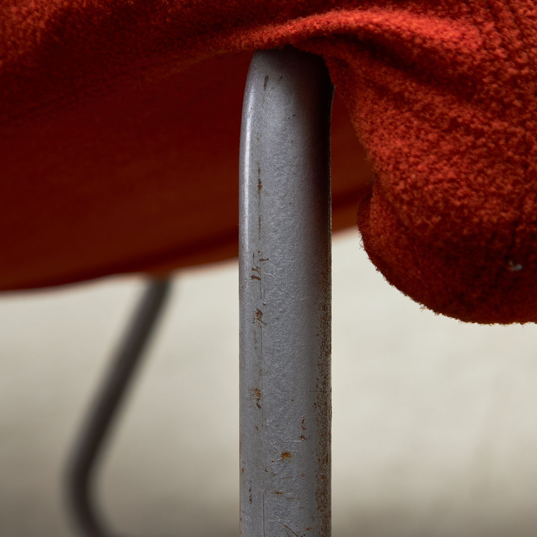 Low Chair on a Tubular Metal Frame with Orange Upholstery, 1970s