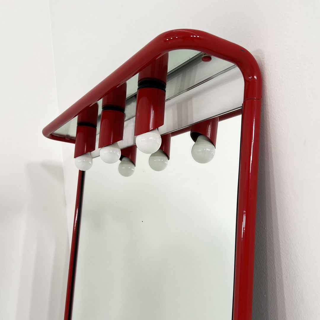 Large Red Vanity Mirror in Metal, 1970s