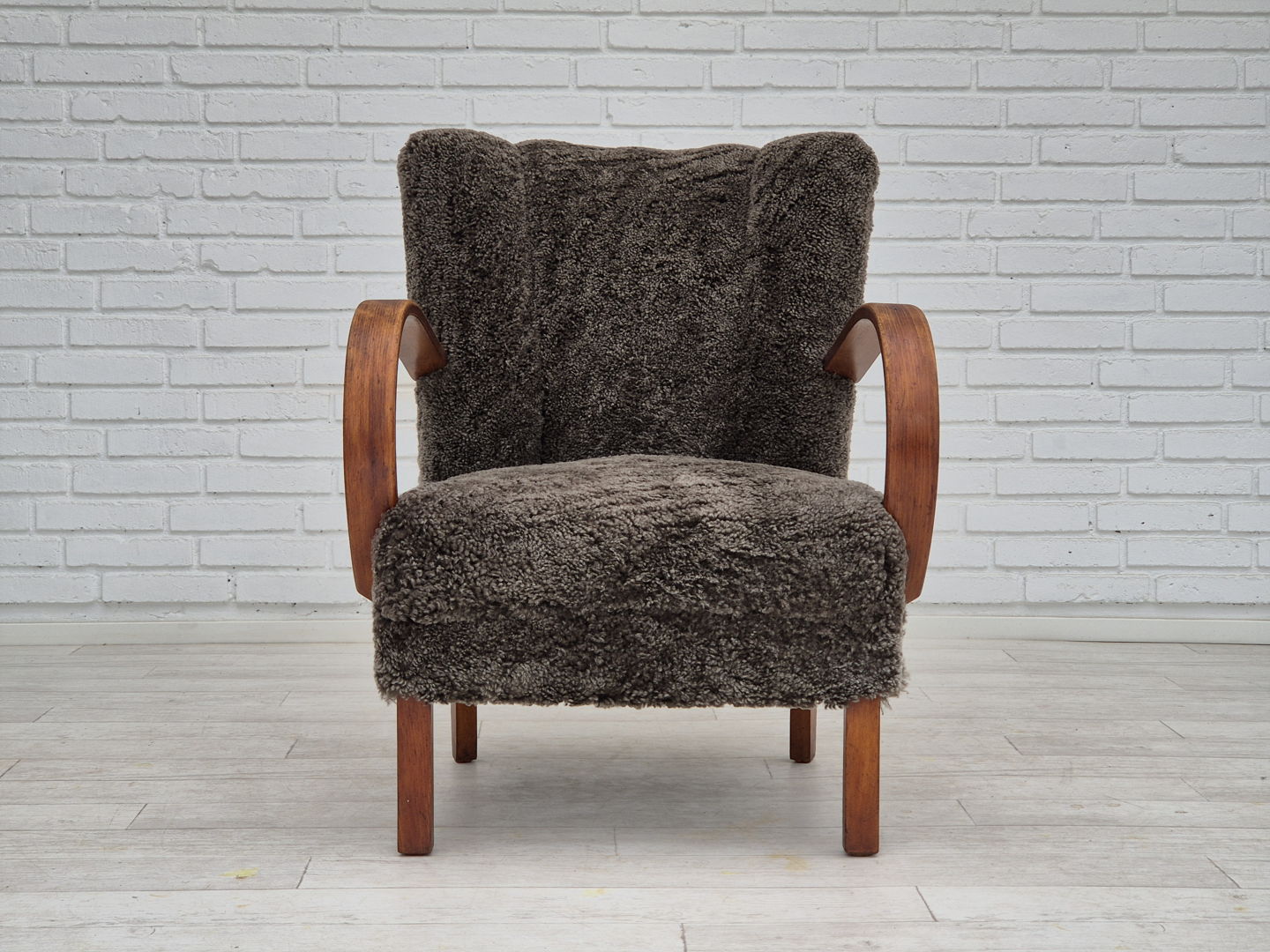 1950s, Danish design, refurbished armchair, geniue sheepskin "Wellington".