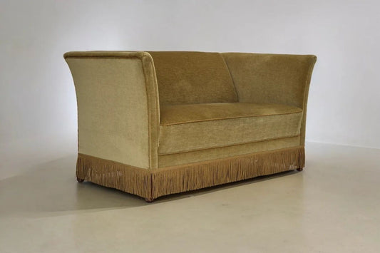 1970s, Danish 2 seater sofa, original condition, light green velour, beech wood legs.