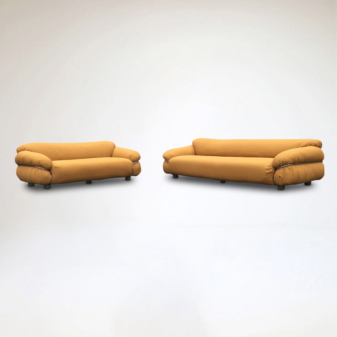 Sesann yellow bouclé sofa by Gianfranco Frattini for Cassina, set of 2