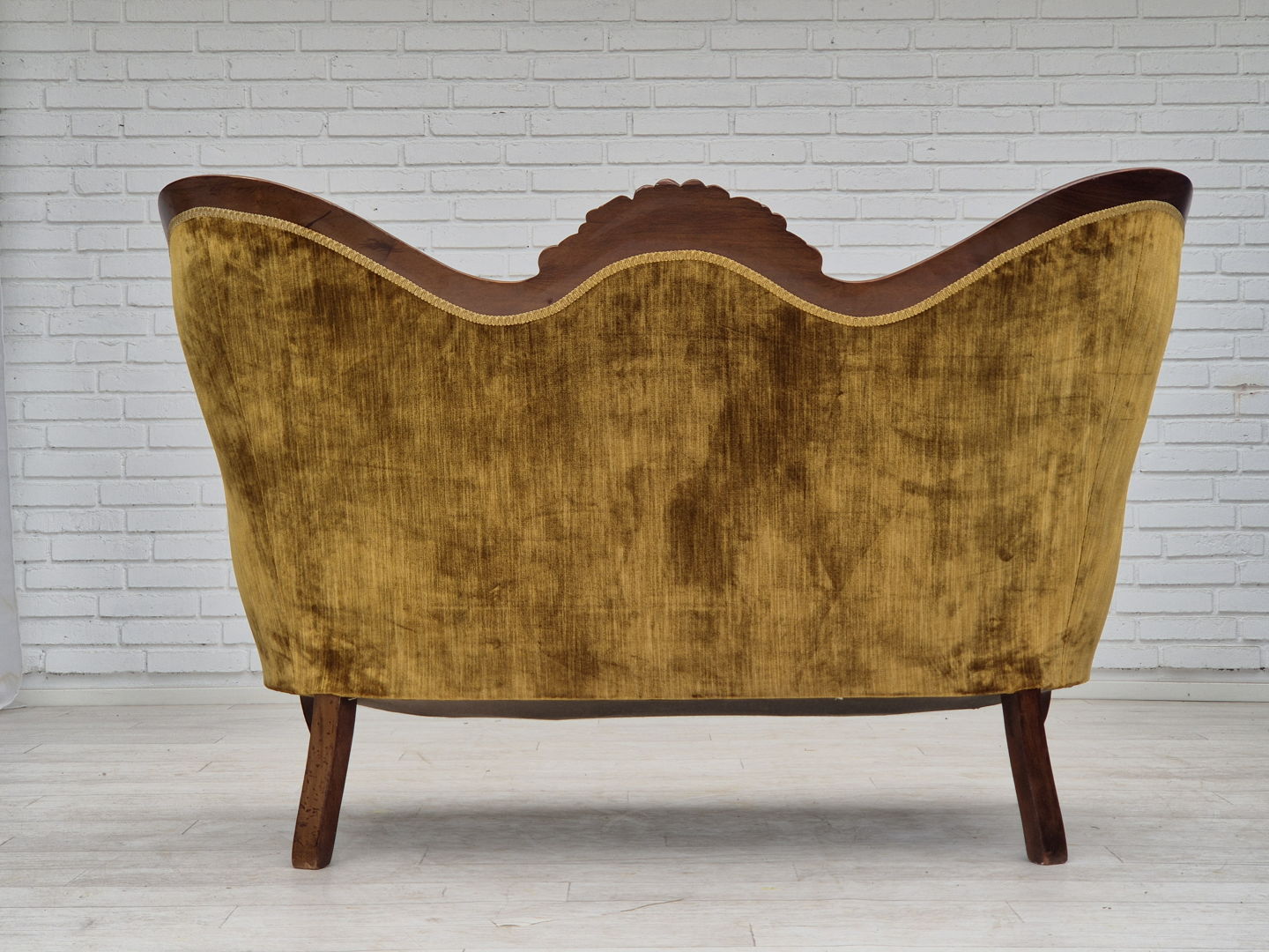 1950s, Danish sofa, vintage furniture velour, very good condition, mahogany wood.