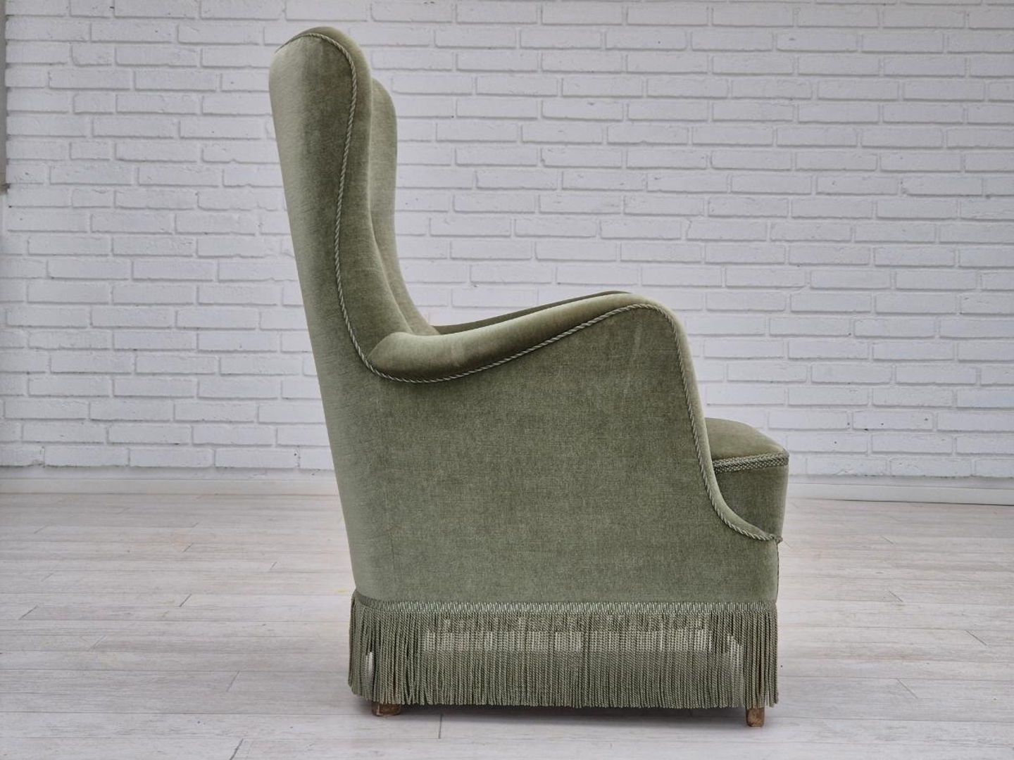 1970s, Danish armchair, velour, beech wood, original excellent condition.