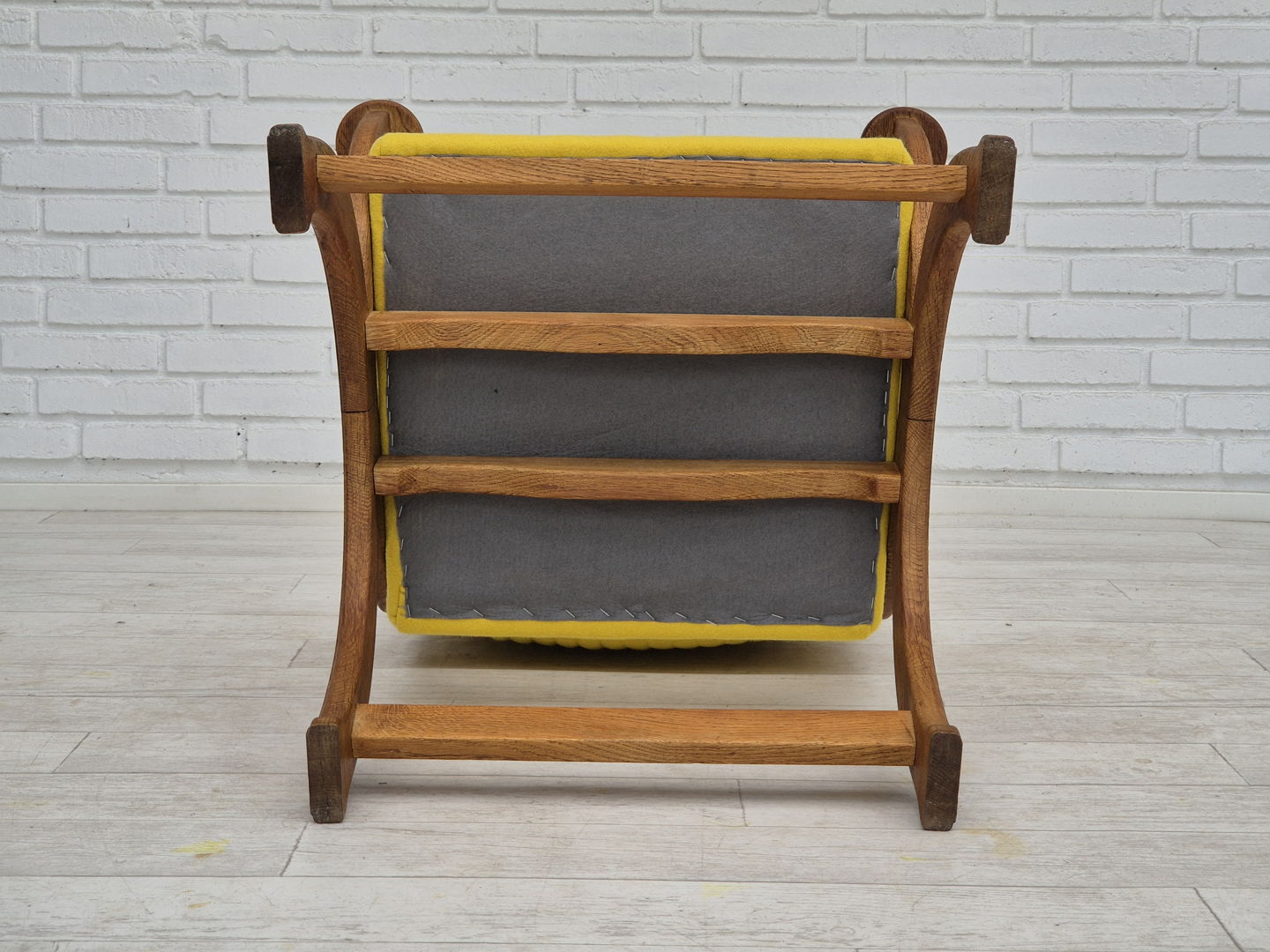 1950s, reupholstered Danish armchair, Gabriel furniture wool, oak wood.