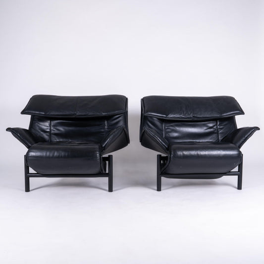 2x Cassina "Veranda" leather armchair by Vico Magistretti