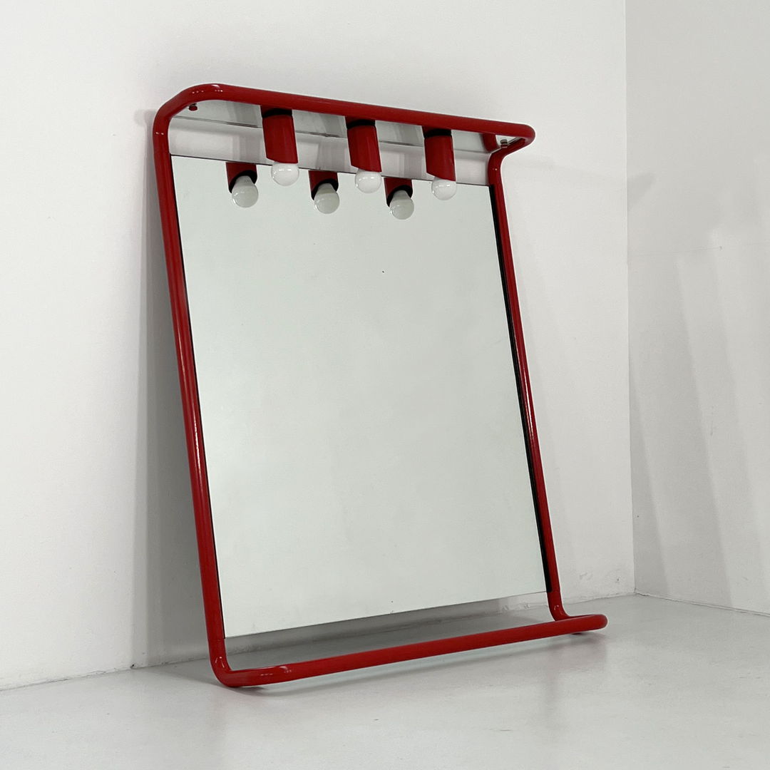 Large Red Vanity Mirror in Metal, 1970s