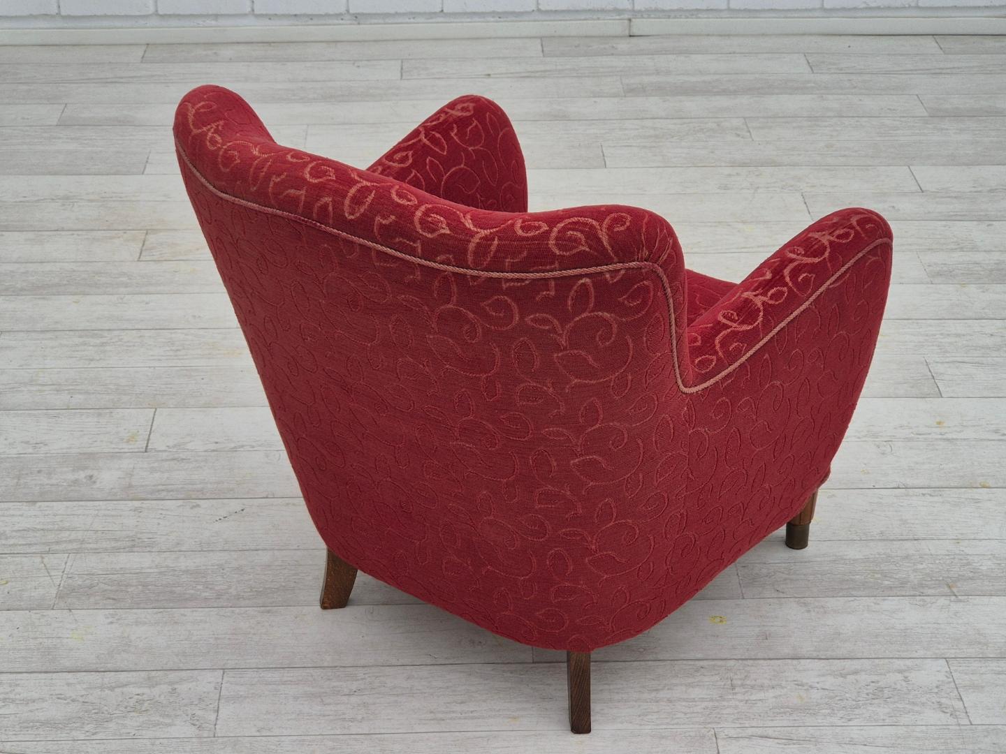 1960s, Danish relax armchair, original condition, red cotton/wool.