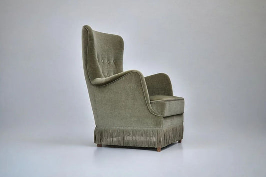 1970s, Danish armchair, velour, beech wood, original excellent condition.