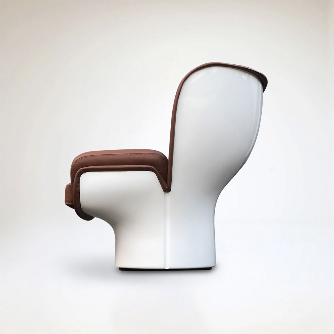 Cognac and white Elda chair by Joe Colombo for Longhi Italy