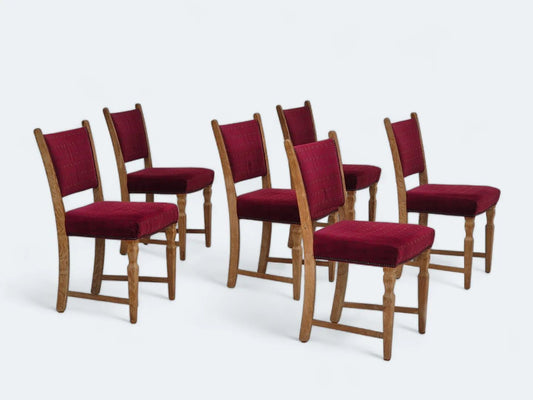 1970s, set of 6 Danish dinning chairs, very good condition, oak wood.