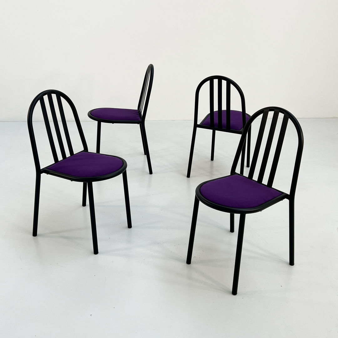 4 Purple Fabric No.222 Chairs by Robert Mallet-Stevens for Pallucco Italia, 1980