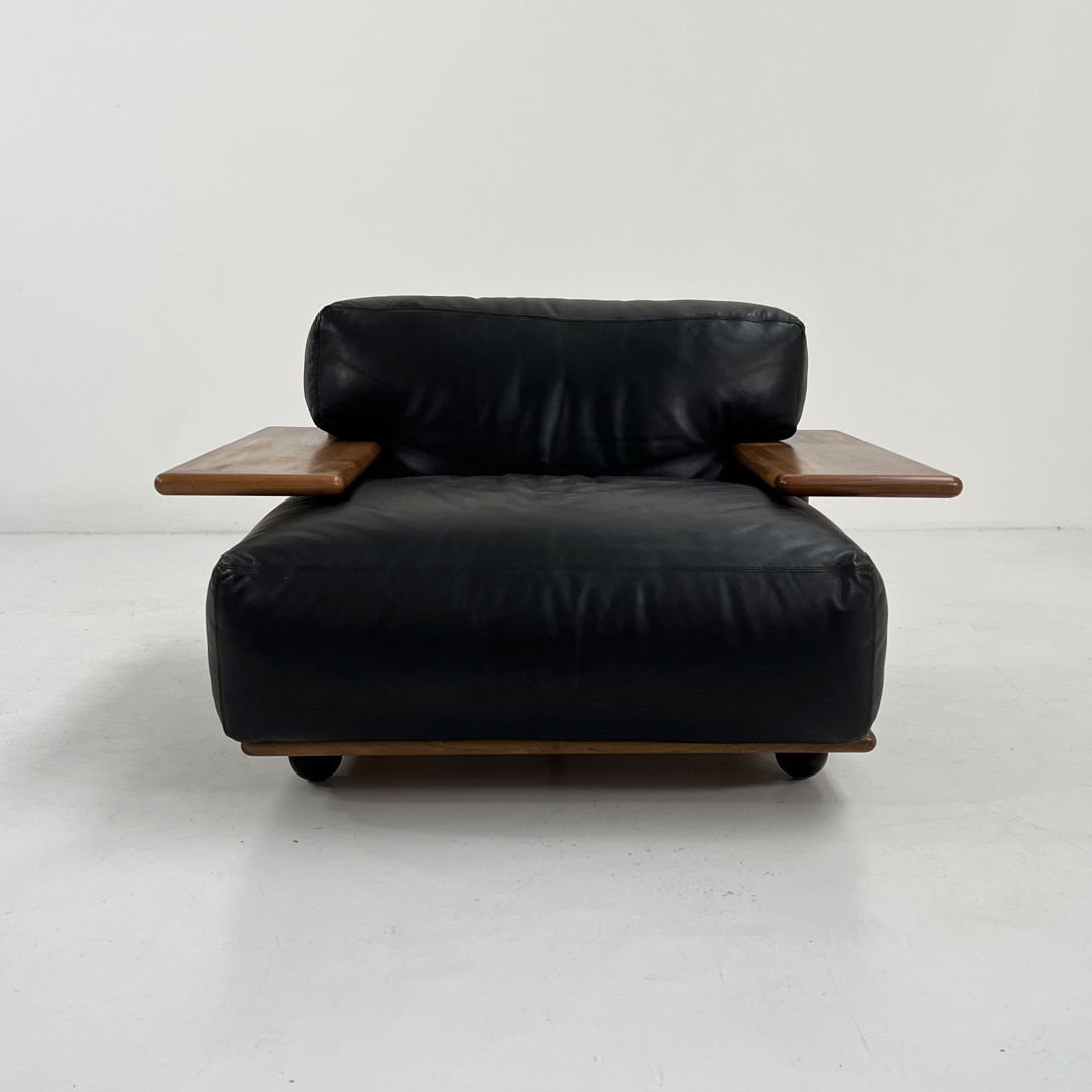 Pianura Armchair in Black Leather by Mario Bellini for Cassina, 1970s