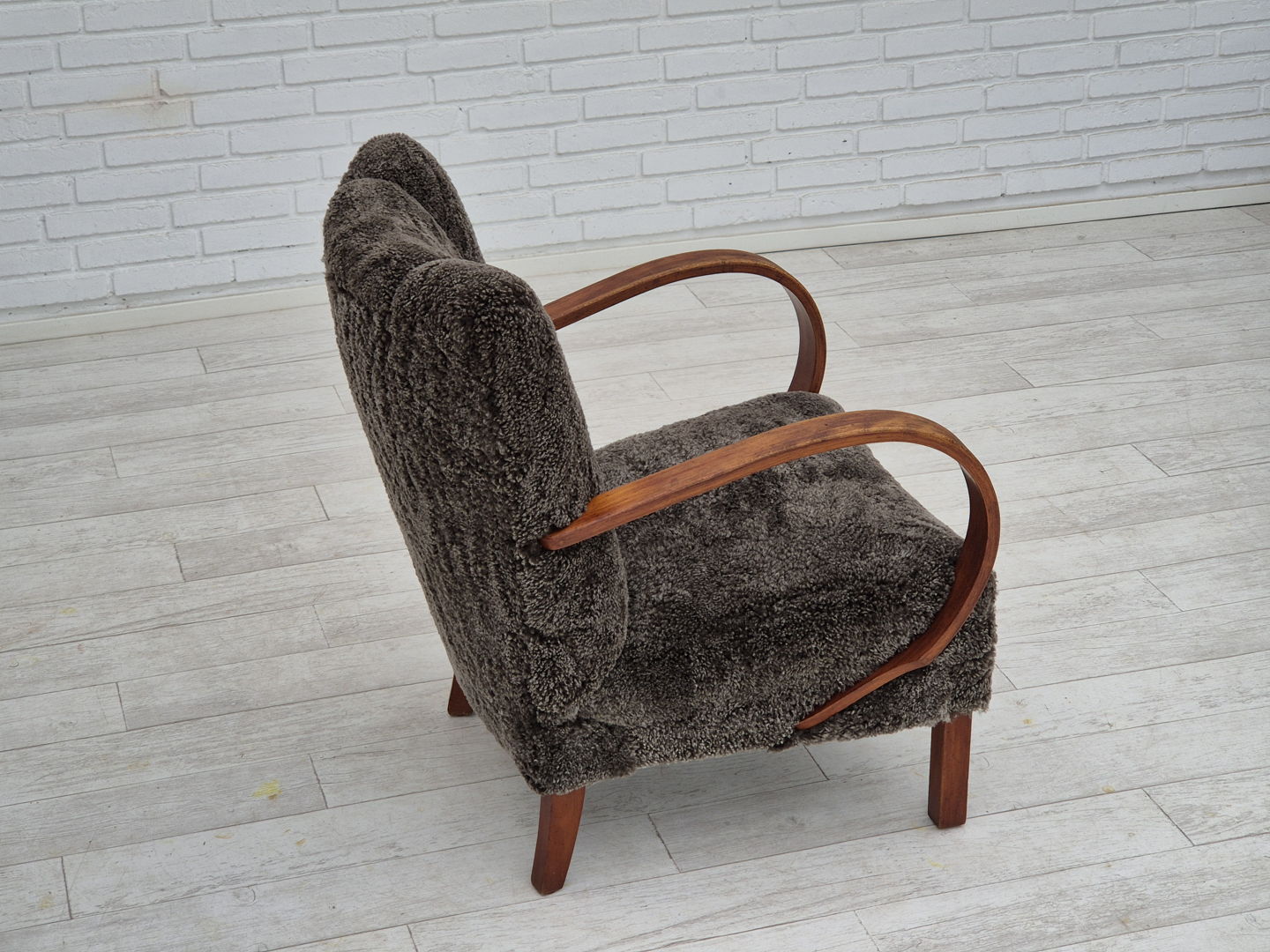 1950s, Danish design, refurbished armchair, geniue sheepskin "Wellington".