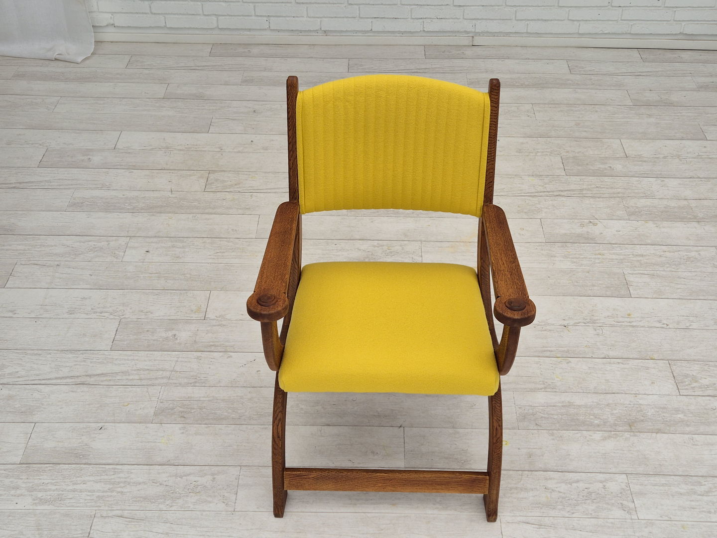 1950s, reupholstered Danish armchair, Gabriel furniture wool, oak wood.