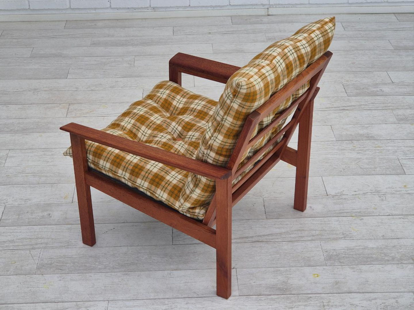 1970s, Danish lounge chair, original condition, furniture wool fabric, teak wood.