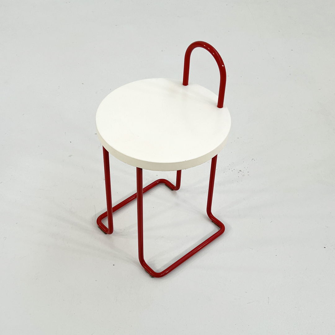 Red Bathroom Stool in Wood & Metal, 1980s