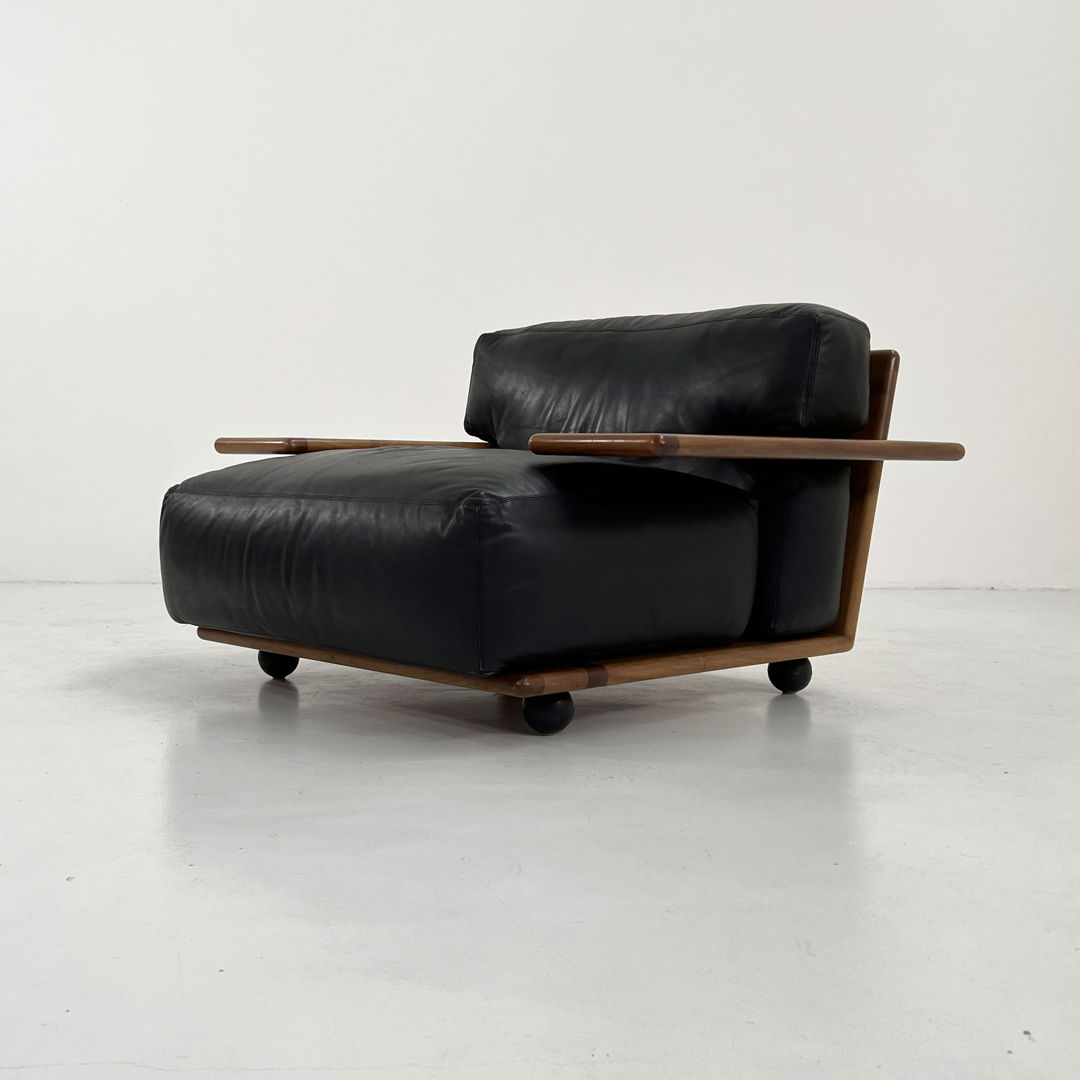 Pianura Armchair in Black Leather by Mario Bellini for Cassina, 1970s