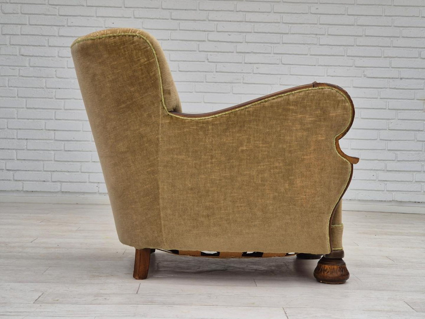 1960s, Danish vintage armchair, furniture velour, dark beech wood.