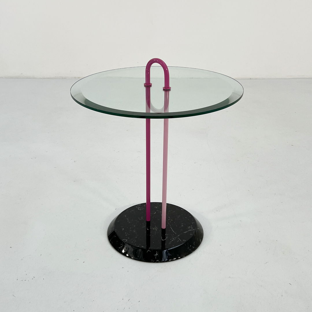 Pink Glass and Marble Side Table by Vico Magistretti for Cattelan Italy, 1980s