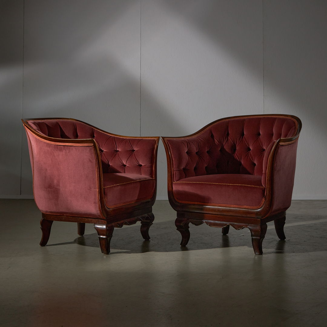 Velvet Armchair Pair by Lajos Kozma, 1925