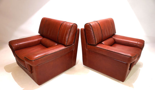 Set of 2 leather armchairs, cognac coloured, 1990