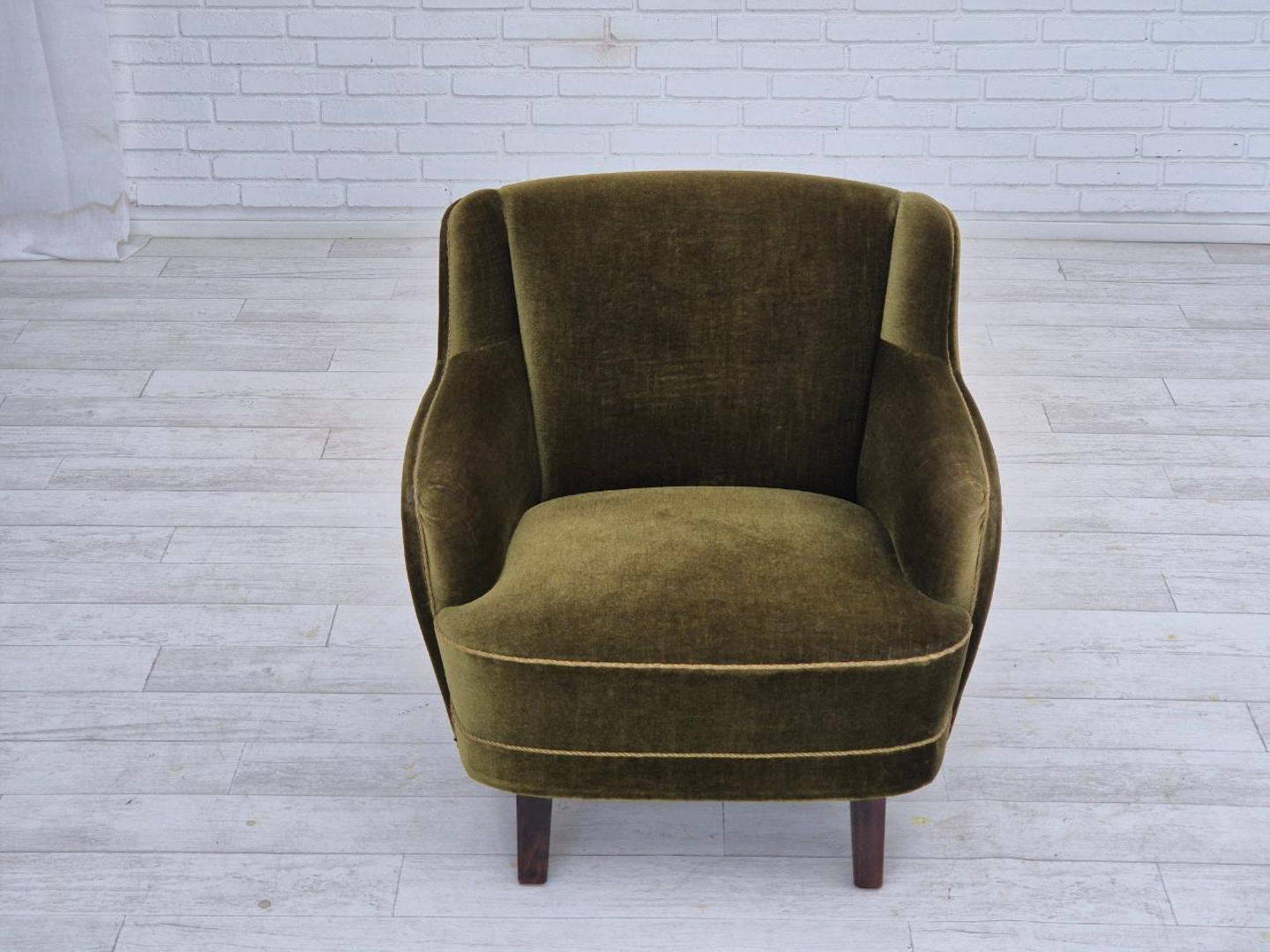 1970s, Danish lounge chair, furniture velour, beech wood, original.