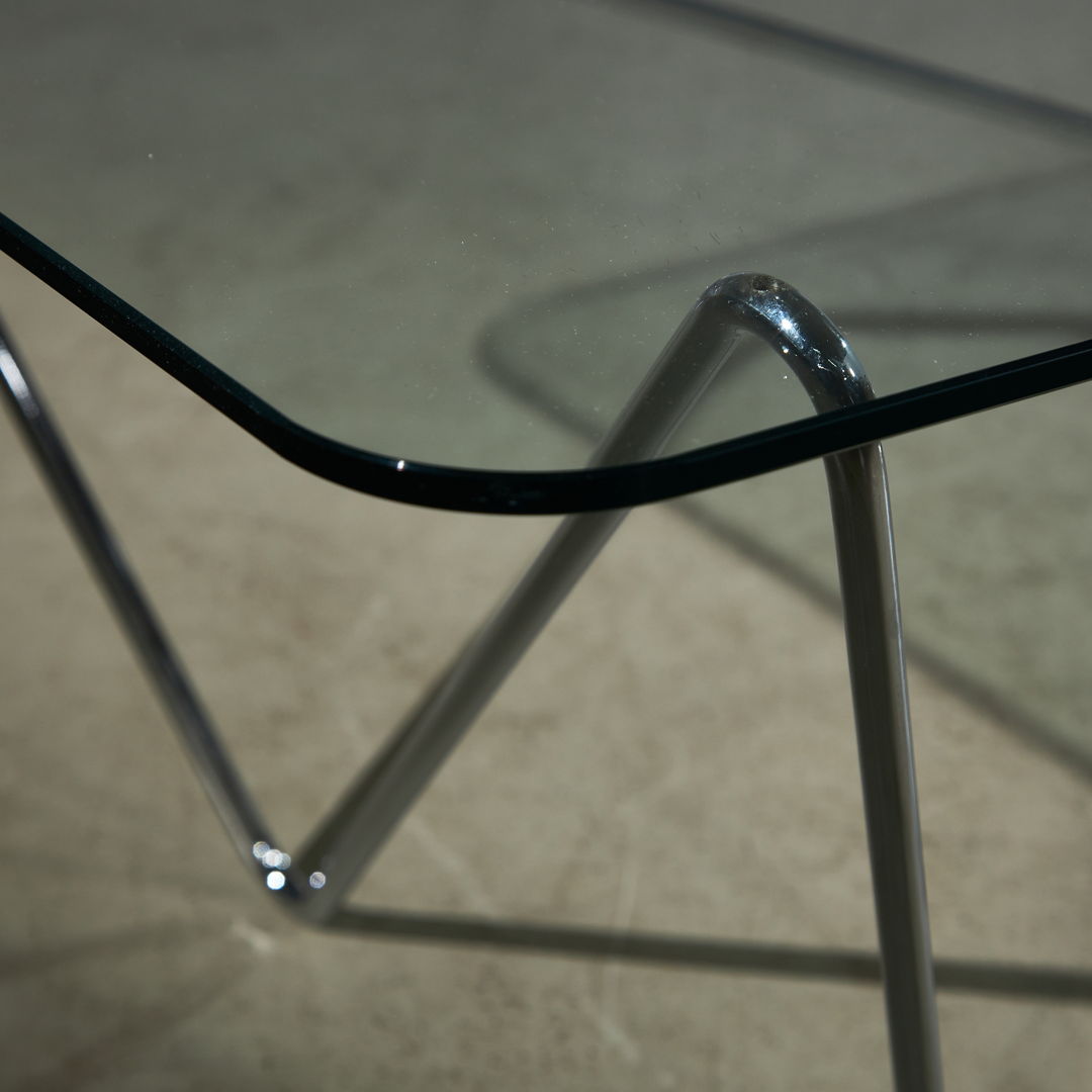 1970's Coffee Table with Tempered Glass on Zig-Zag Frame