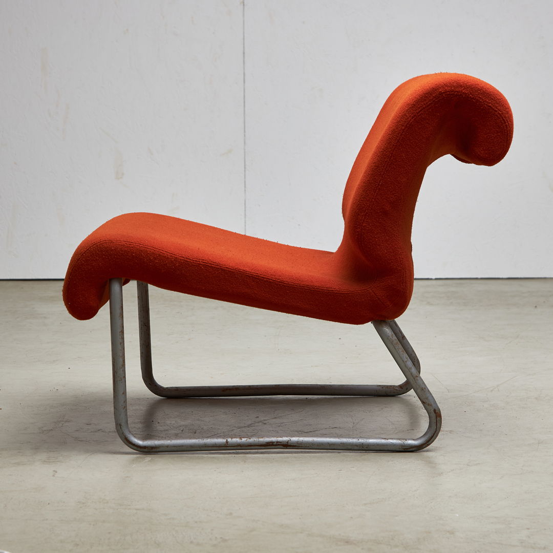 Low Chair on a Tubular Metal Frame with Orange Upholstery, 1970s