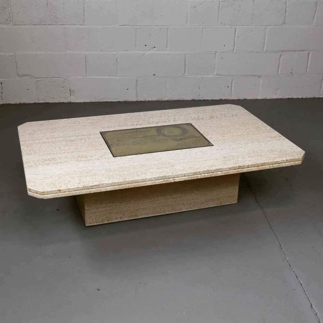 70s Travertine Coffee Table by George Mathias for Maho