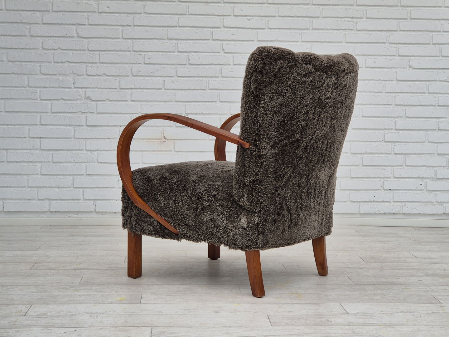 1950s, Danish design, refurbished armchair, geniue sheepskin "Wellington".