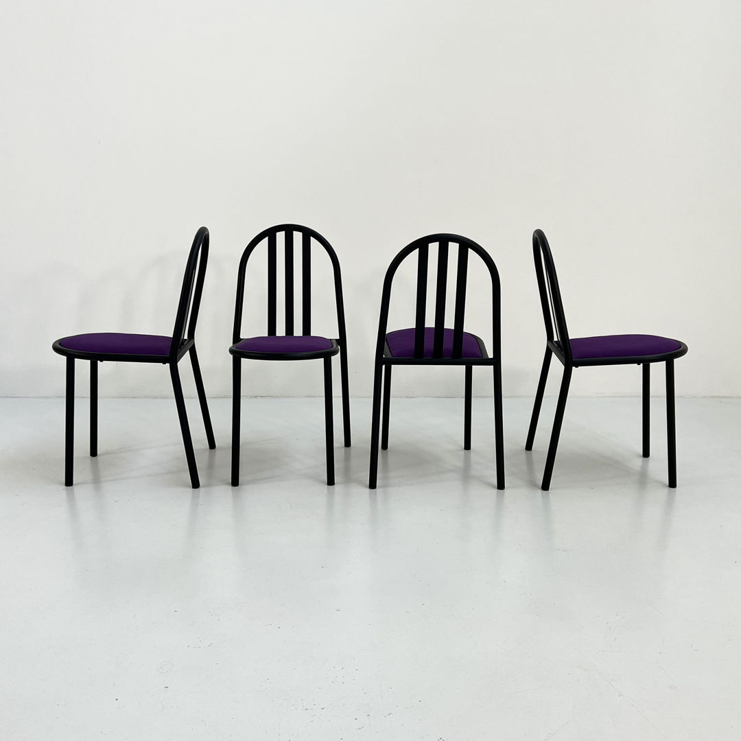 4 Purple Fabric No.222 Chairs by Robert Mallet-Stevens for Pallucco Italia, 1980