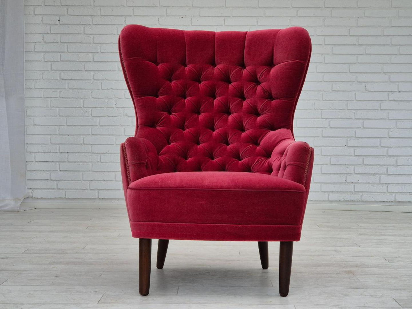 1960s, Scandinavian highback armchair, original condition, velour.