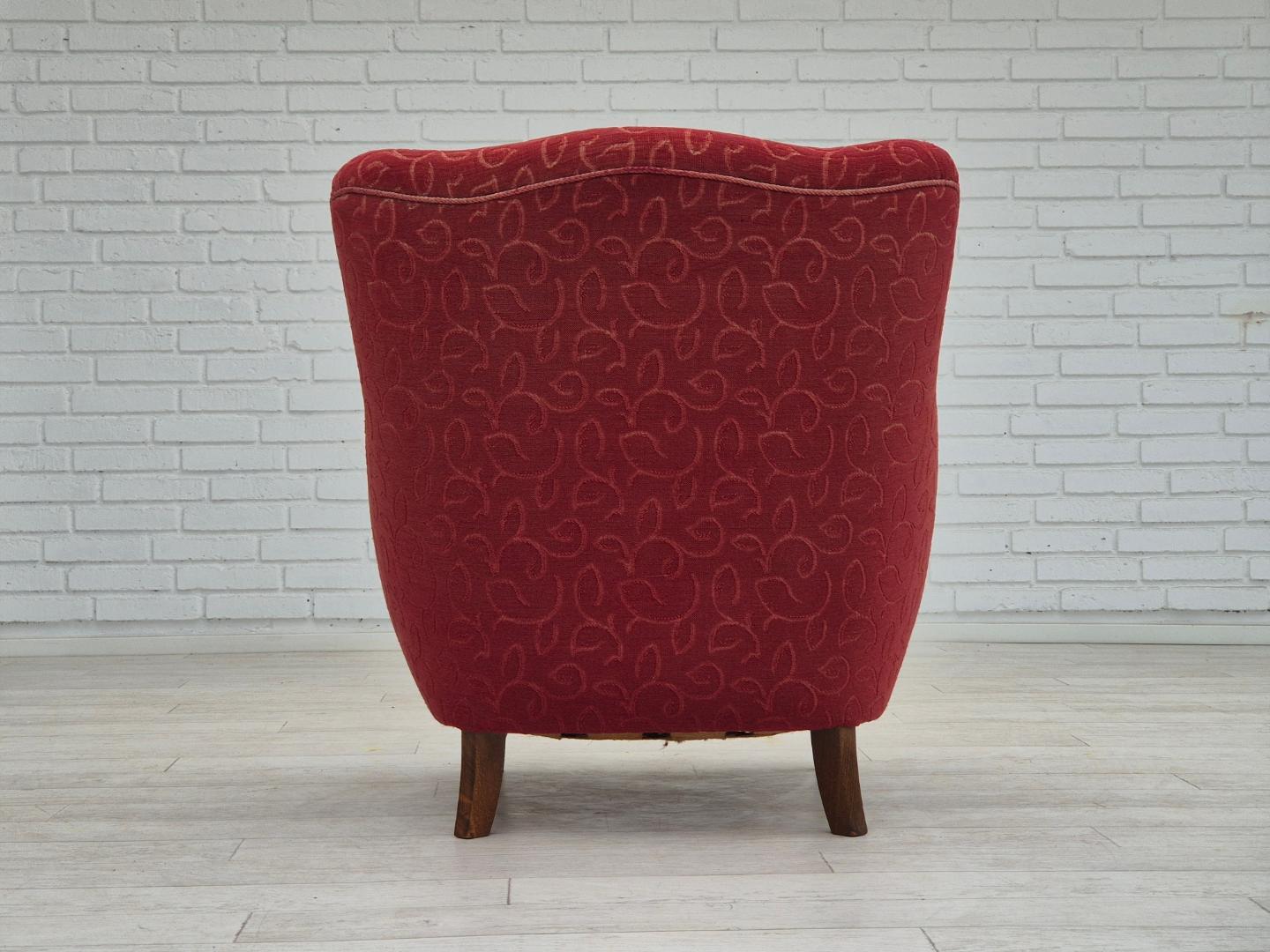 1960s, Danish relax armchair, original condition, red cotton/wool.