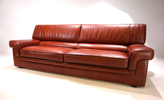 3 seater leather sofa cognac coloured, 1990