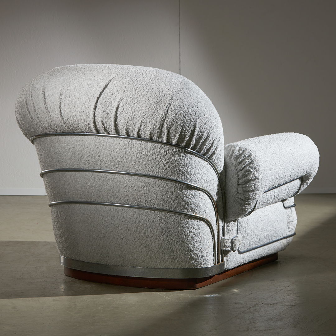 Italian Armchair in White-colored bouclé fabric with Chrome Details, 1960s