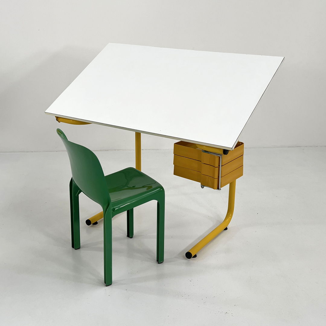 Yellow Drafting Table/Desk by Joe Colombo for Bieffeplast, 1970s