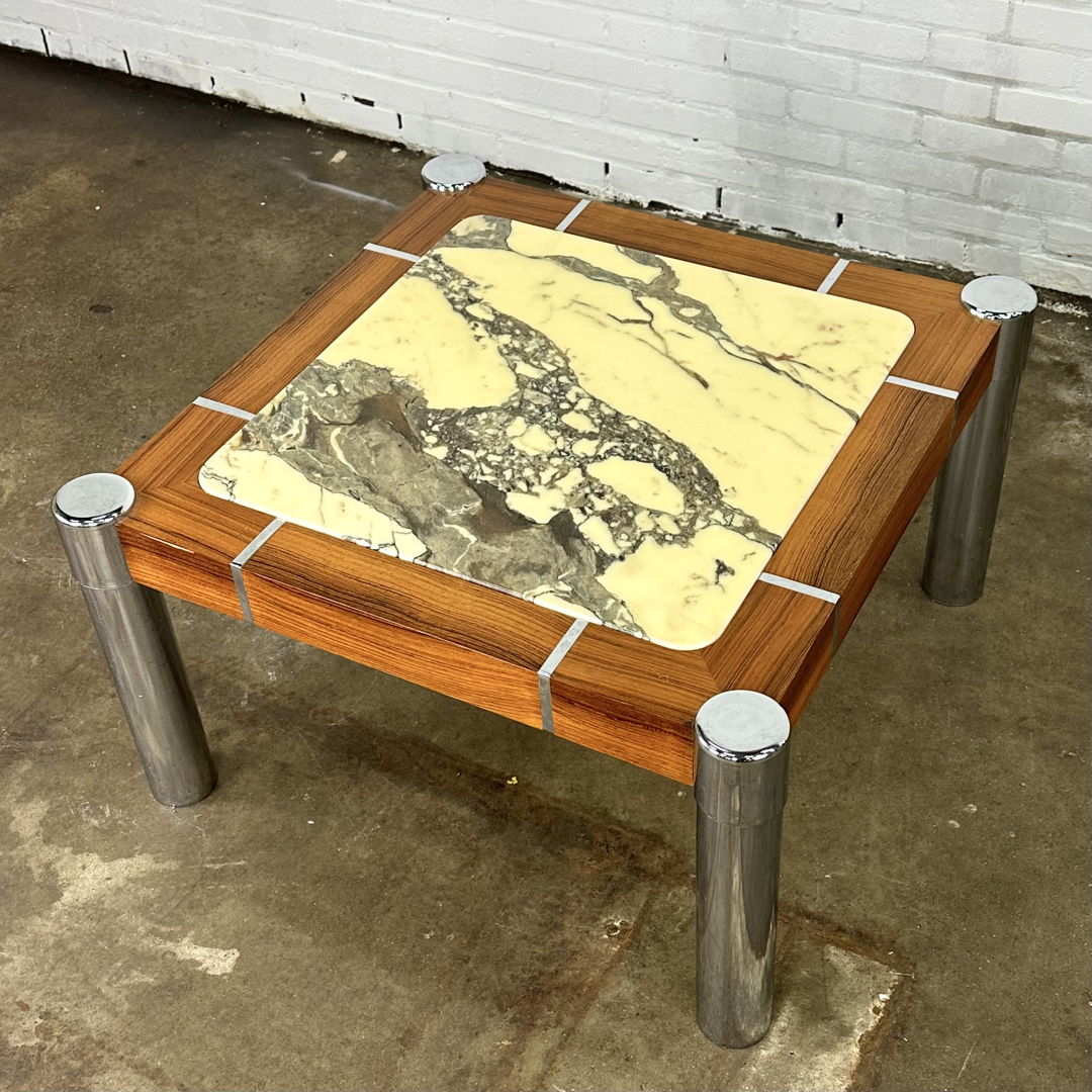 Vintage coffee table with marble in combination with wood and chrome