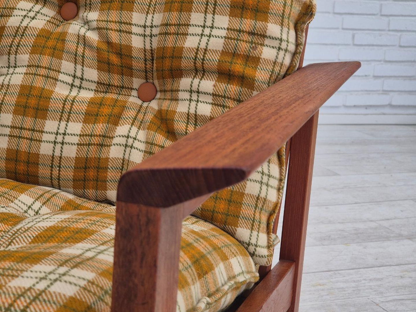 1970s, Danish lounge chair, original condition, furniture wool fabric, teak wood.