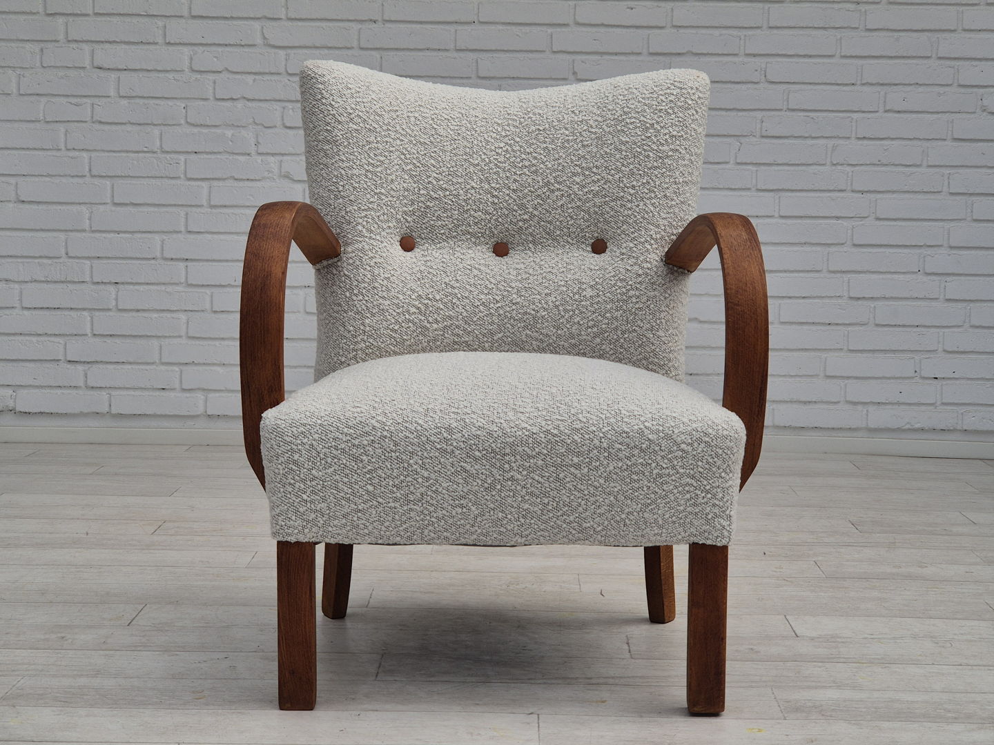 1960s, reupholstered Danish art-deco armchair, beech wood, leather.