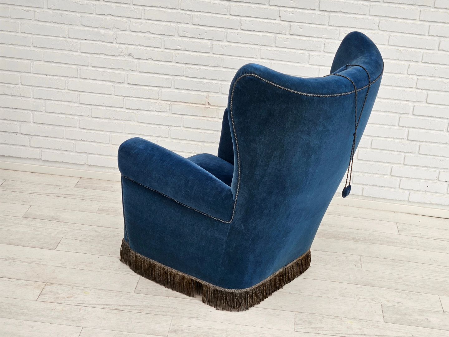 1960s, Danish highback relax armchair, original condition, blue furniture velour.