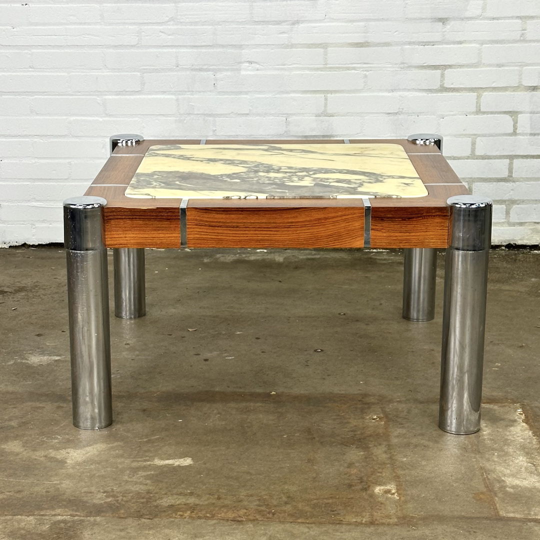 Vintage coffee table with marble in combination with wood and chrome