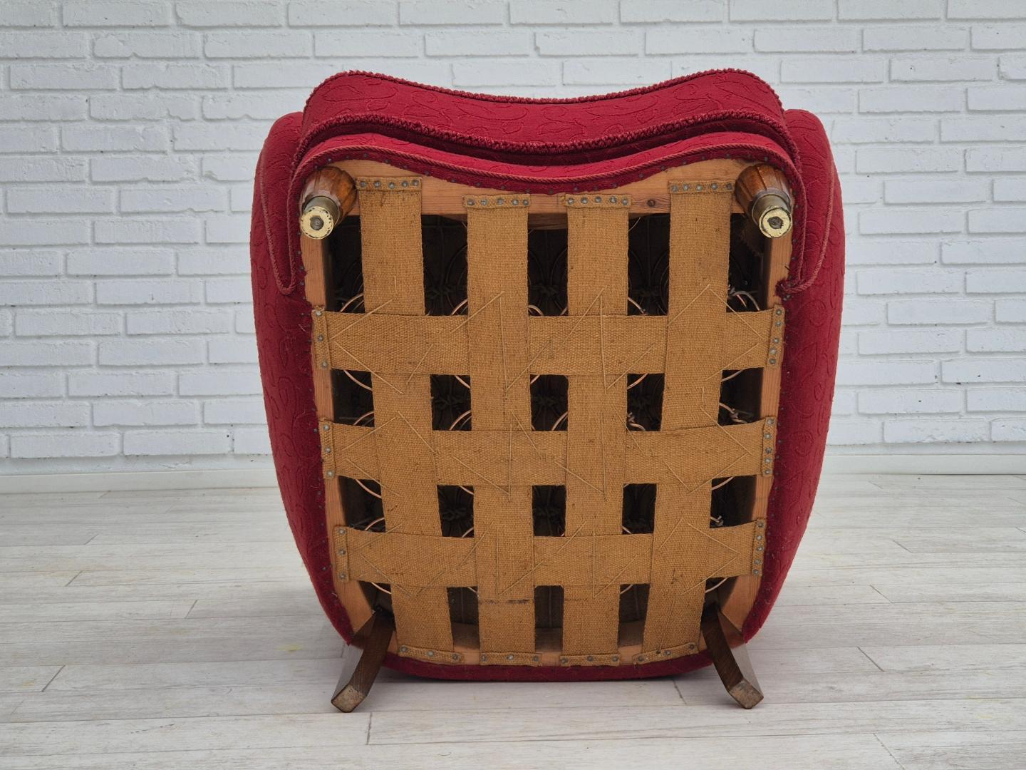 1960s, Danish relax armchair, original condition, red cotton/wool.