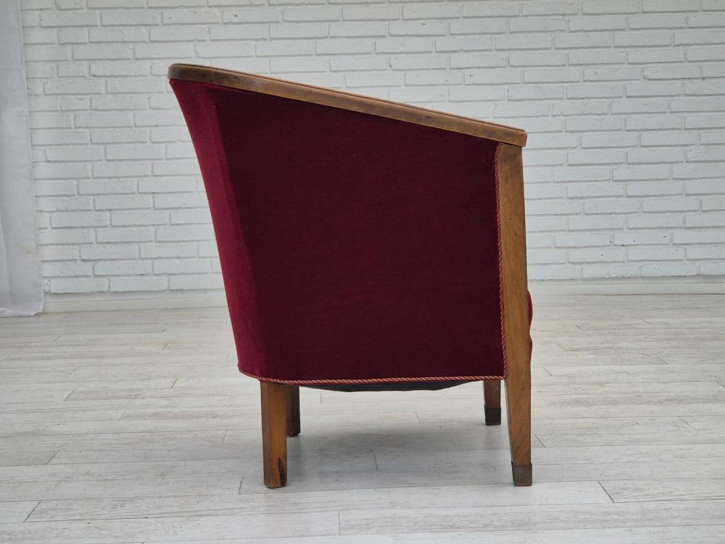 1950s, Danish armchair, original condition, furniture velour, beech wood.