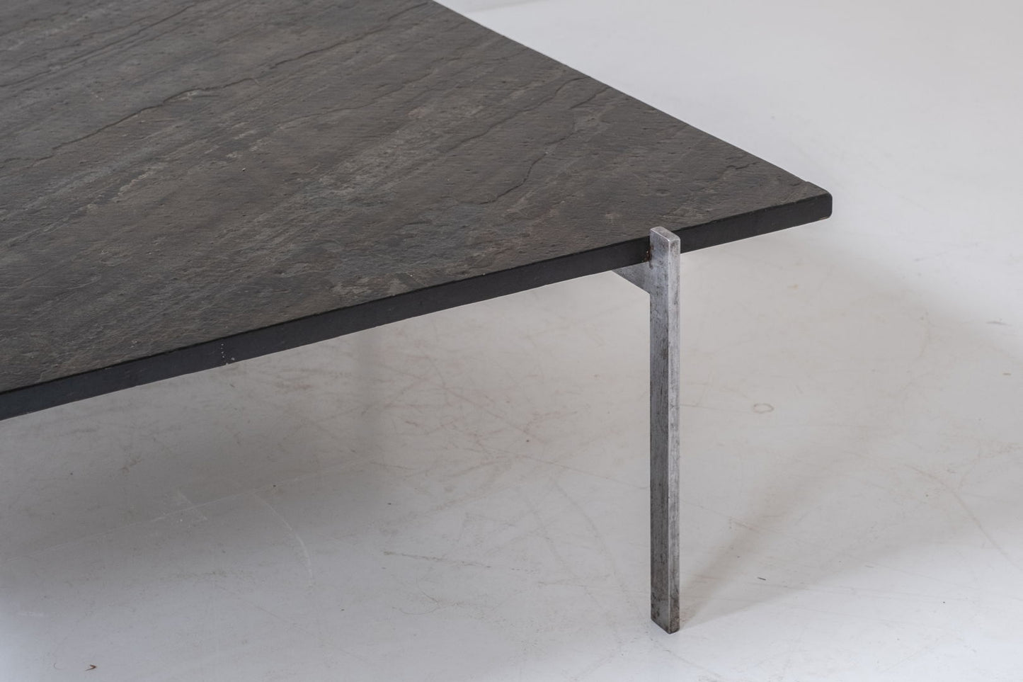 Square slate stone coffee table from the 1950s.