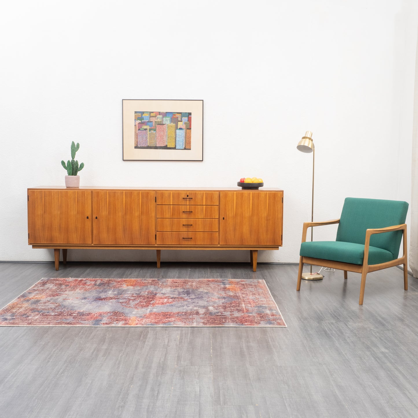 1960s Sideboard walnut, restored, 239cm