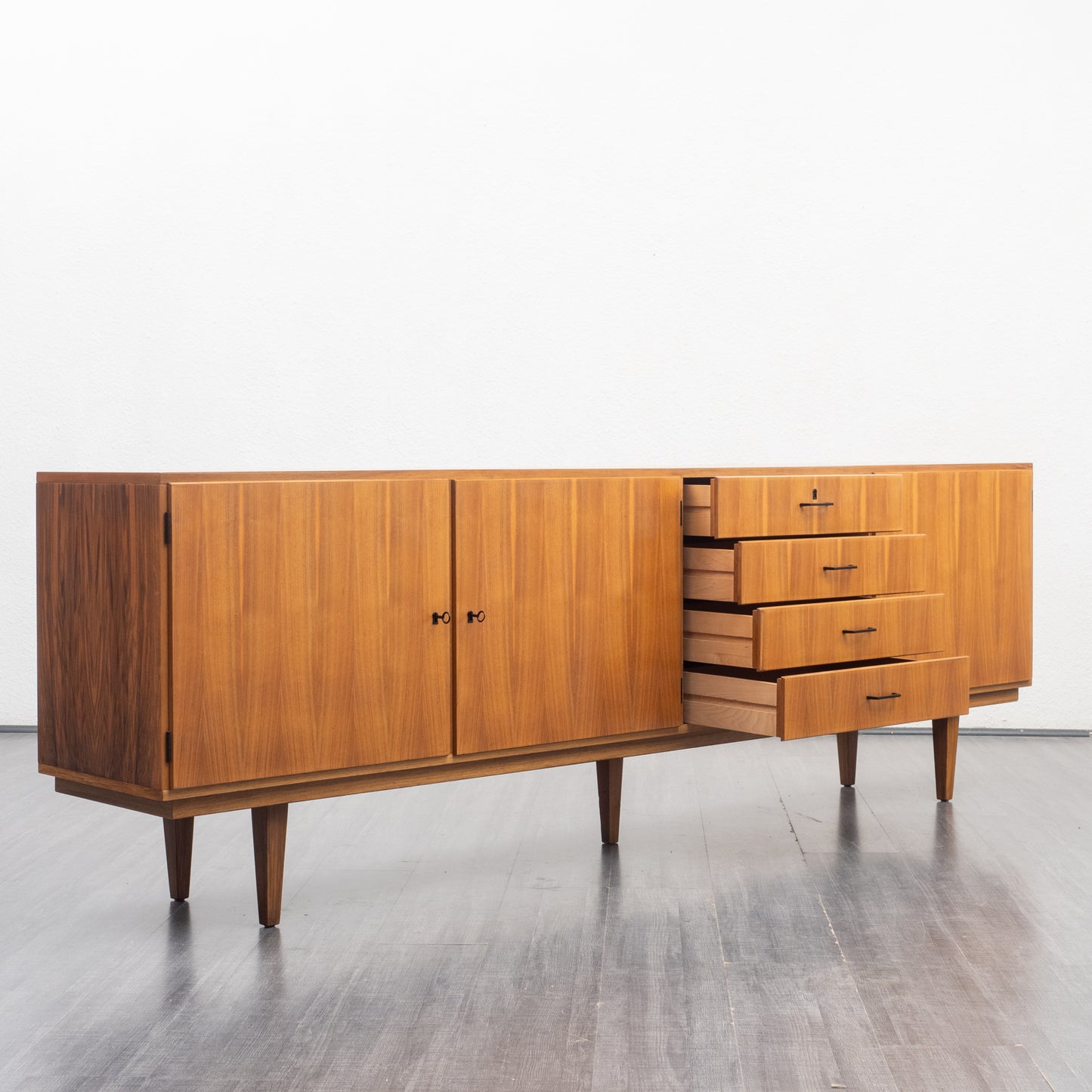 1960s Sideboard walnut, restored, 239cm