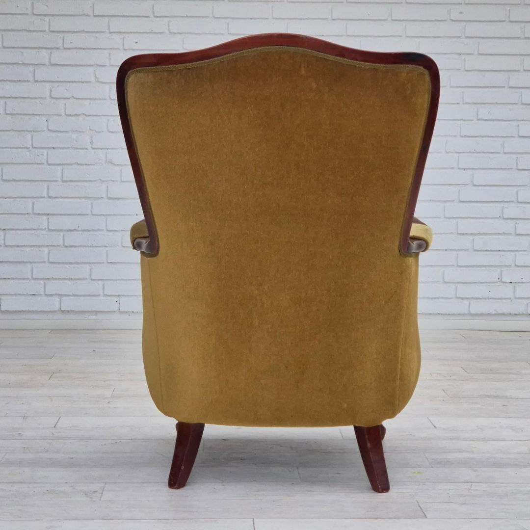 1950s, Danish highback armchair, original upholstery, green velour.