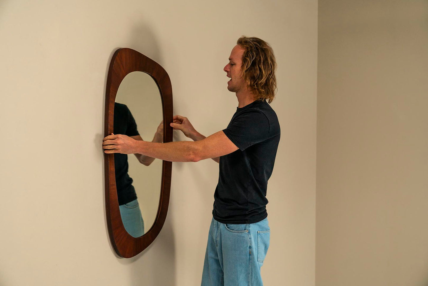 Organic Shaped Mirror In Teak, Denmark 1970s