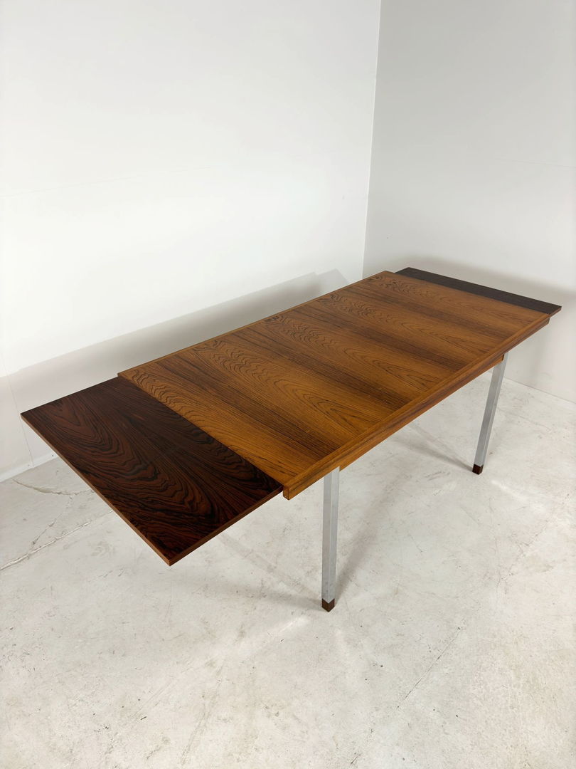 Extendable Vintage teak diningtable with Chrome legs by Alfred Hendrickx Belform