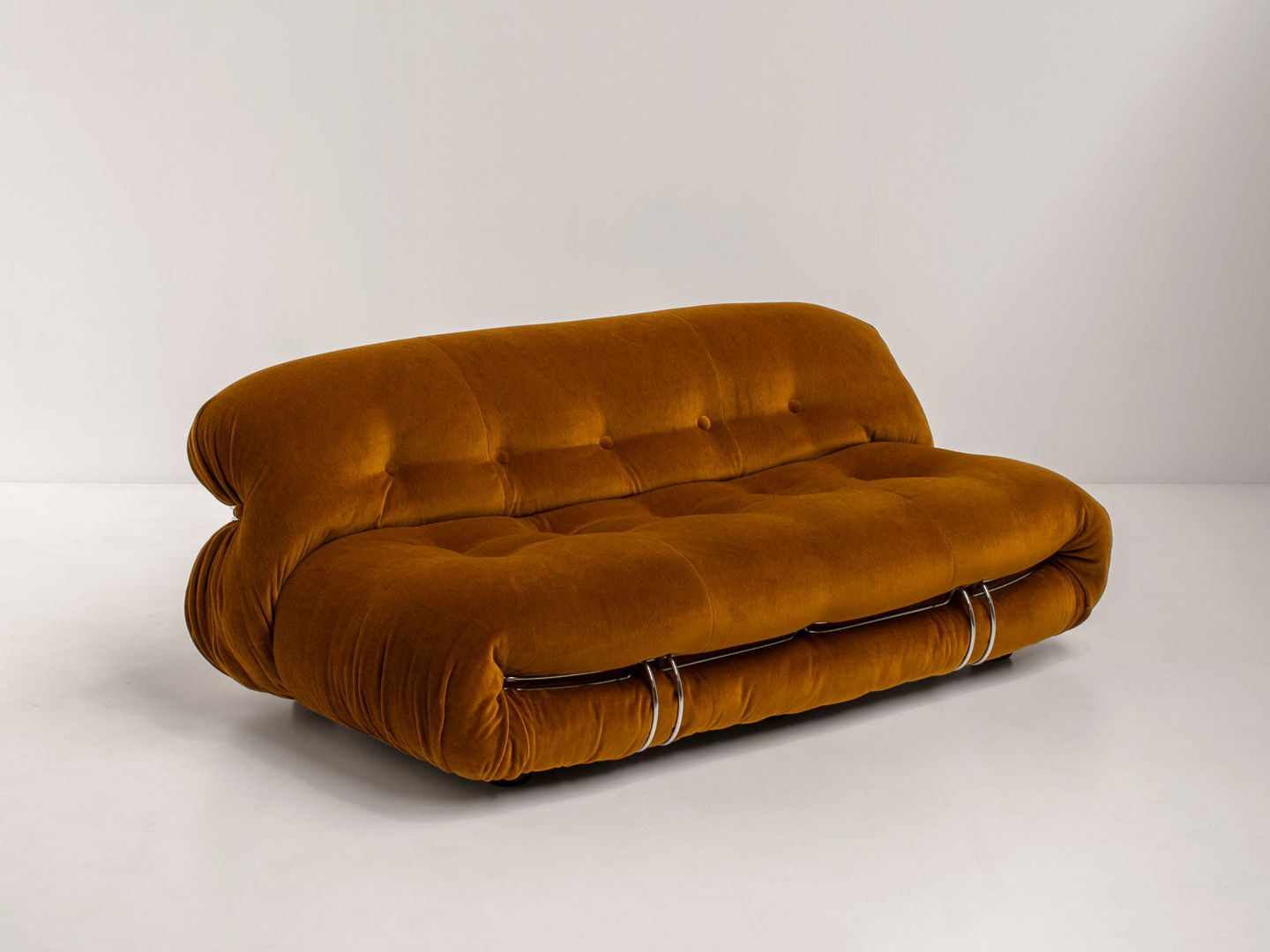 'Soriana' Sofa by Afra & Tobia Scarpa in Ochre Mohair Velvet Fabric, 1970s